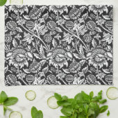 William Morris Sunflower, zwart, wit en grijs Theedoek (Gevouwen)