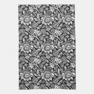 William Morris Sunflower, zwart, wit en grijs Theedoek
