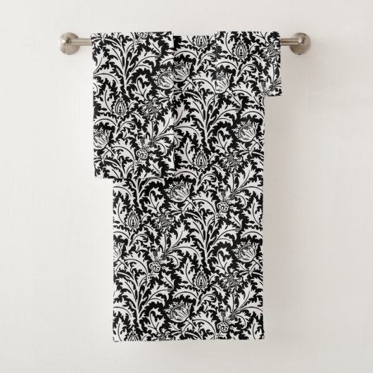 William Morris Thistle Damask, Black and White Bad Handdoek (Insitu)