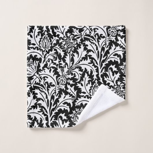 William Morris Thistle Damask, Black and White Bad Handdoek (Wasdoekje)