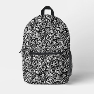 William Morris Thistle Damask, Black and White Bedrukte Rugzak