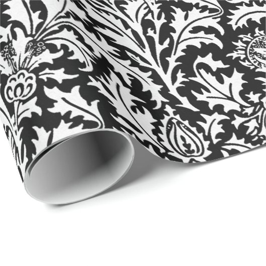 William Morris Thistle Damask, Black and White Cadeaupapier (Rol Hoek)