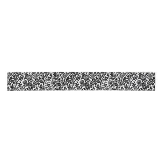 William Morris Thistle Damask, Black on White Grosgrain Lint (Voorkant)