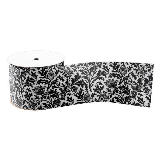 William Morris Thistle Damask, Black on White Grosgrain Lint (Spoel)