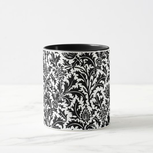 William Morris Thistle Damask, Black on White Mok (Midden)