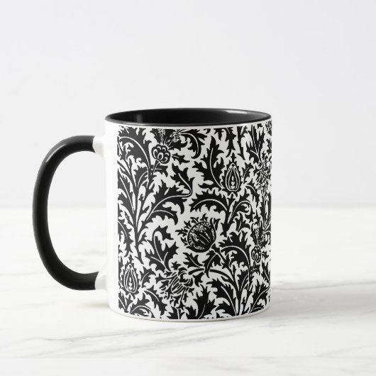 William Morris Thistle Damask, Black on White Mok (Links)