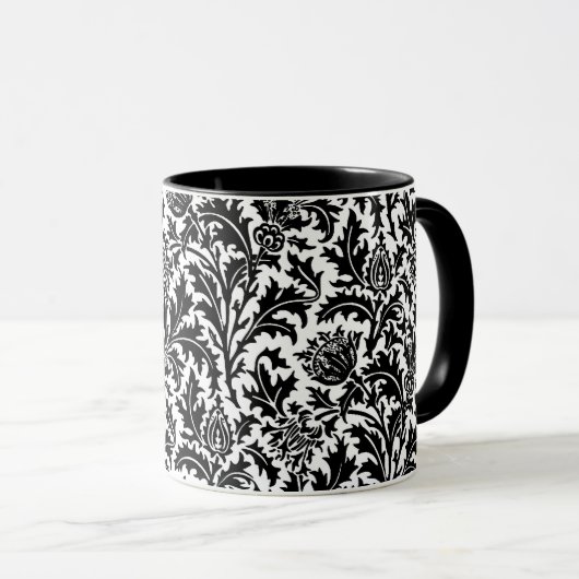 William Morris Thistle Damask, Black on White Mok (Voorkant rechts)
