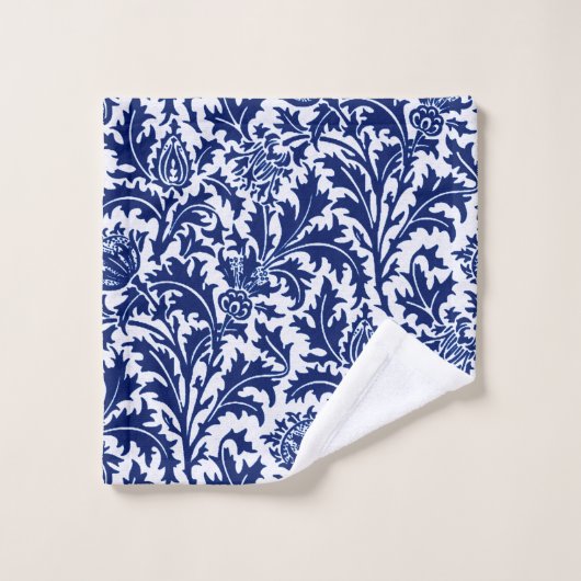 William Morris Thistle Damask, bleu marine et blan (Gant de toilette)
