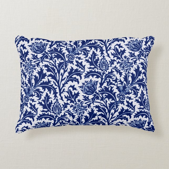 William Morris Thistle Damask, Cobalt Blue en Whit Accent Kussen (Voorkant)