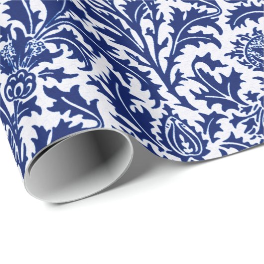 William Morris Thistle Damask, Cobalt Blue en Whit Cadeaupapier (Rol Hoek)
