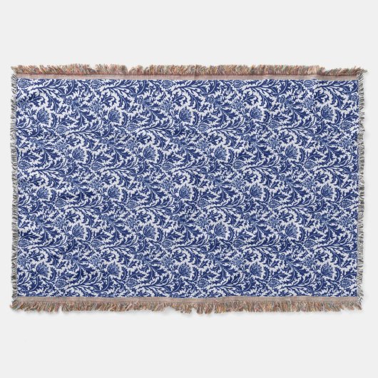 William Morris Thistle Damask, Cobalt Blue en Whit Deken (Voorkant)