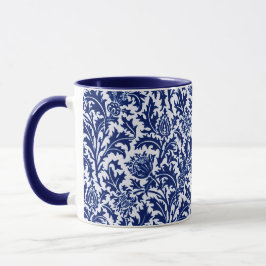 William Morris Thistle Damask, Cobalt Blue en Whit Mok