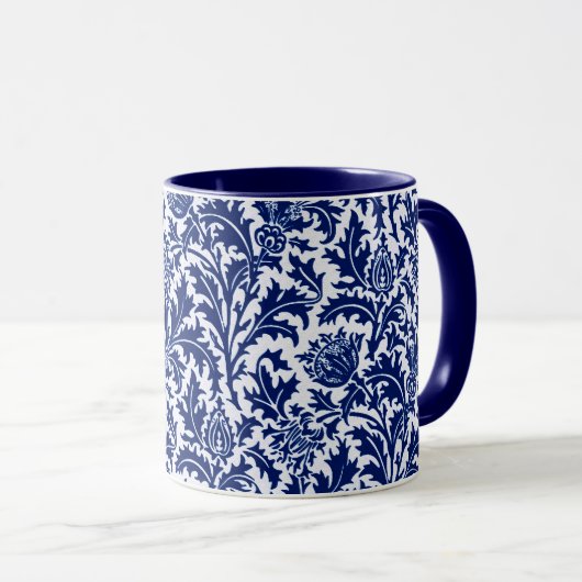 William Morris Thistle Damask, Cobalt Blue en Whit Mok (Voorkant rechts)