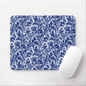William Morris Thistle Damask, Cobalt Blue en Whit Muismat (Met muis)