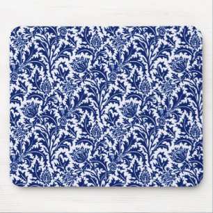 William Morris Thistle Damask, Cobalt Blue en Whit Muismat