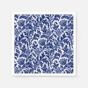 William Morris Thistle Damask, Cobalt Blue en Whit Servet