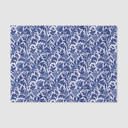 William Morris Thistle Damask, Cobalt Blue en Whit Tissuepapier (Voorkant)