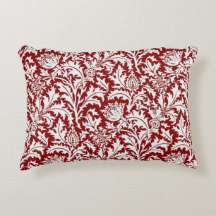 William Morris Thistle Damask, Dark Red & White Accent Kussen