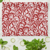 William Morris Thistle Damask, Dark Red & White Theedoek (Gevouwen)