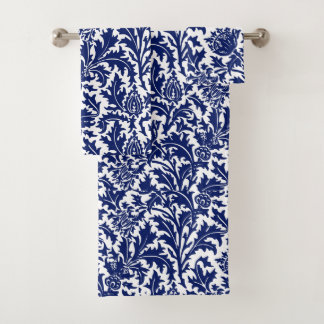 William Morris Thistle Damask Navy Blue on White