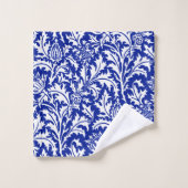William Morris Thistle Damask White op Cobalt Blue Bad Handdoek (Wasdoekje)
