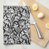 William Morris Thistle Damask, Zwart en Wit Theedoek (Quarter Fold)