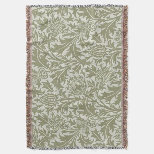 William Morris Thistle Sage Green Pattern Deken (Voorkant Verticaal)