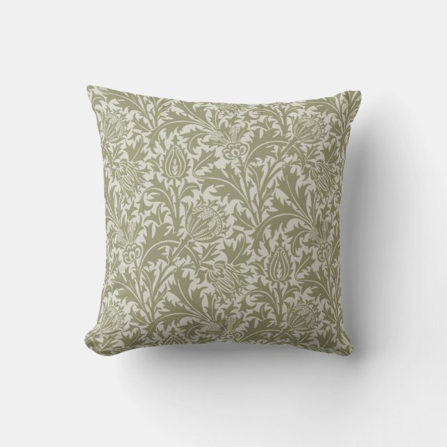 William Morris Thistle Sage Green Pattern Kussen (Voorkant)