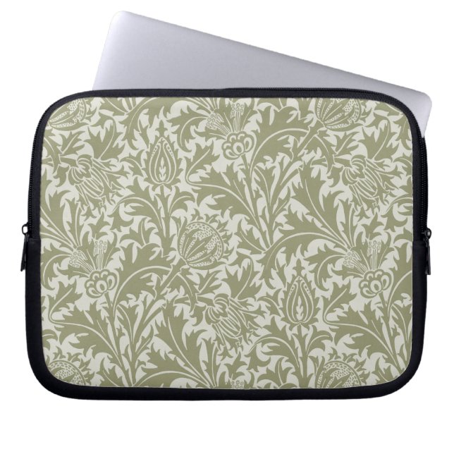 William Morris Thistle Sage Green Pattern Laptop Sleeve (Voorkant)