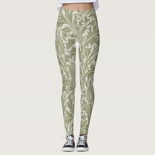 William Morris Thistle Sage Green Pattern Leggings (Voorkant)