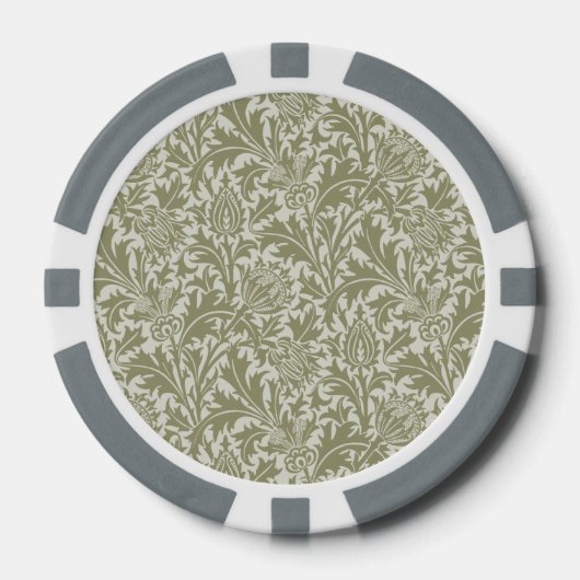William Morris Thistle Sage Green Pattern Poker Chips (Voorkant)