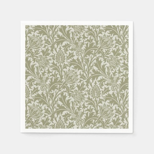 William Morris Thistle Sage Green Pattern Servet (Voorkant)