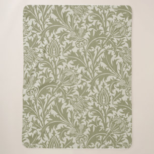 William Morris Thistle Sage Green Pattern Sherpa Deken