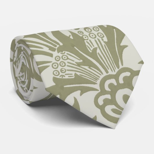 William Morris Thistle Sage Green Pattern Stropdas (Opgerold)