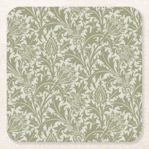 William Morris Thistle Sage Green Pattern Vierkante Kartonnen Onderzetter