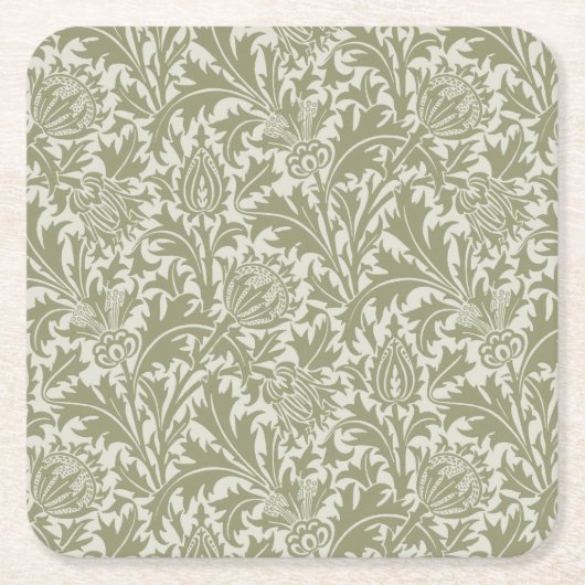 William Morris Thistle Sage Green Pattern Vierkante Kartonnen Onderzetter (Voorkant)