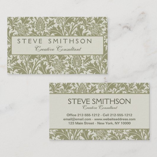William Morris Thistle Sage Green Pattern Visitekaartje (Voorkant / Achterkant)