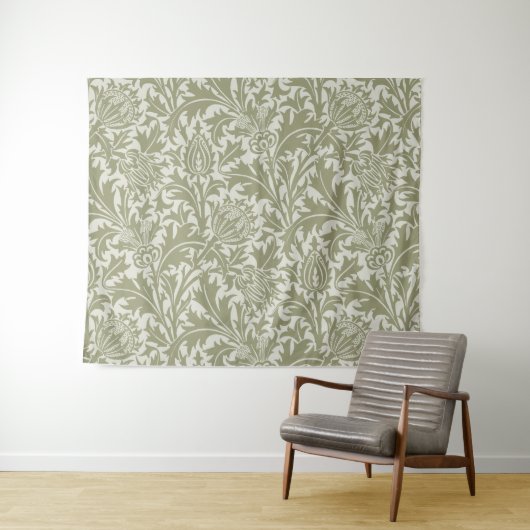 William Morris Thistle Sage Green Pattern Wandkleed (In Situ (horizontaal))