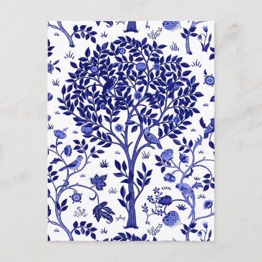 William Morris Tree of Life, Cobalt Blue en White Briefkaart (Voorkant)