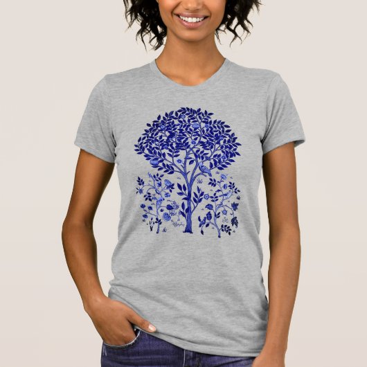 William Morris Tree of Life, Cobalt Blue en White T-shirt (Voorkant)