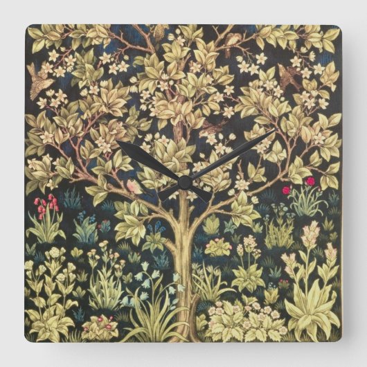 William Morris Tree of Life Floral Art Vierkante Klok (Voorkant)