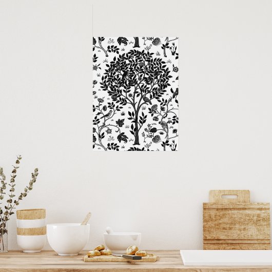 William Morris Tree of Life Pattern, Black & White Poster (Keuken)
