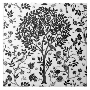 William Morris Tree of Life Pattern, Black & White Tegeltje