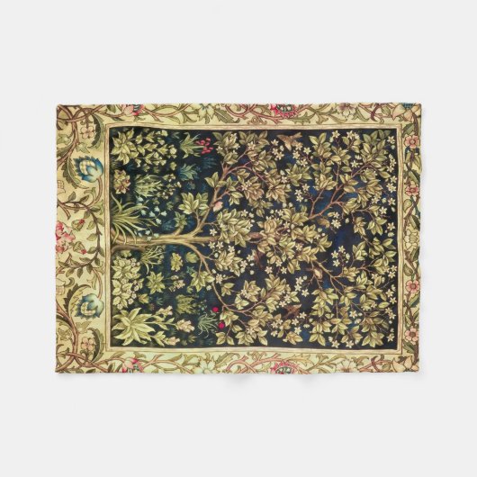 William Morris Tree of Life pre-Raphaelite Fleece Deken (Voorkant (Horizontaal))