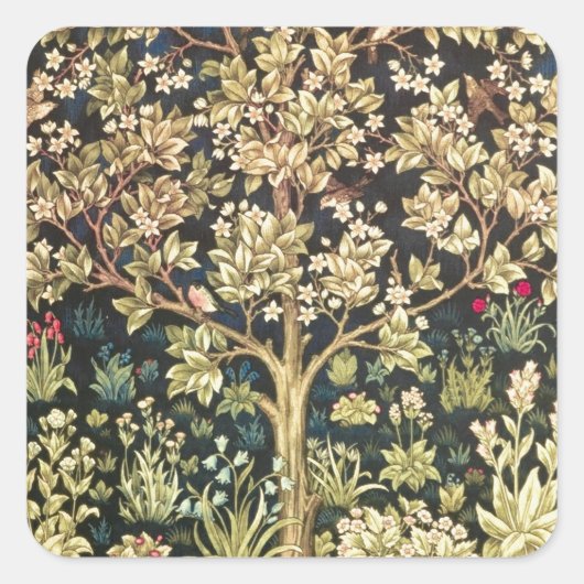 William Morris Tree of Life  pre-Raphaelite Vierkante Sticker (Voorkant)