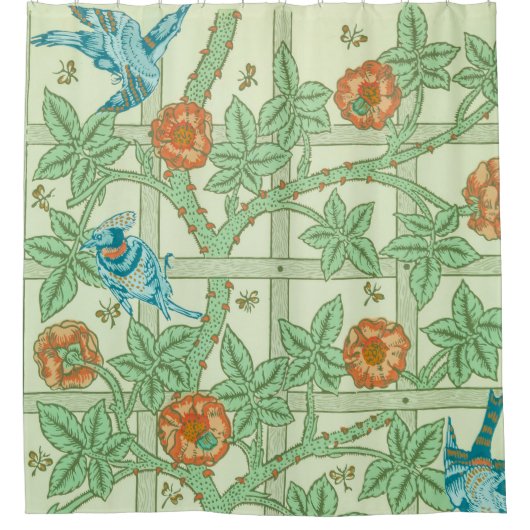 William Morris Trellis Bird Floral Pattern Douchegordijn (Voorkant)