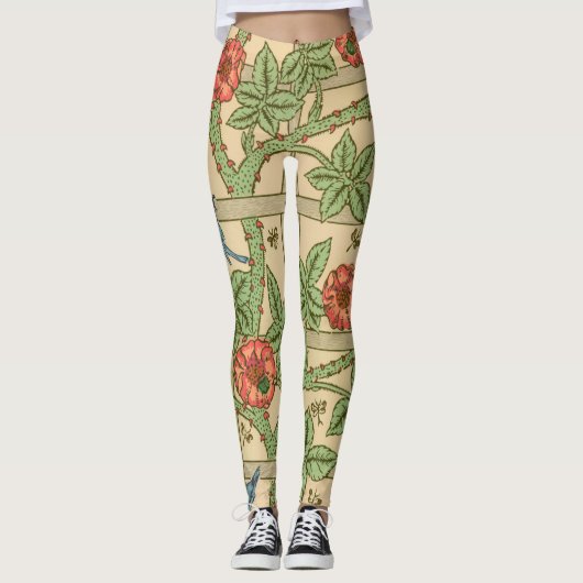 William Morris Trellis Classic Wallpaper Design Leggings (Voorkant)
