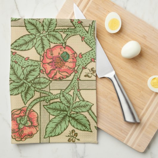 William Morris Trellis Classic Wallpaper Design Theedoek (Quarter Fold)