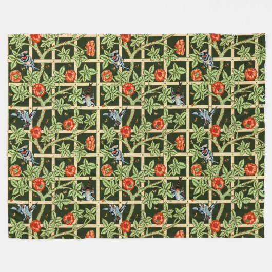 William Morris Trellis Patroon in Groen Fleece Deken (Voorkant (Horizontaal))
