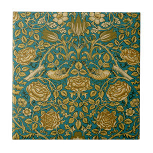 William Morris Tudor Roos Patroon Blauw Goud Tegeltje